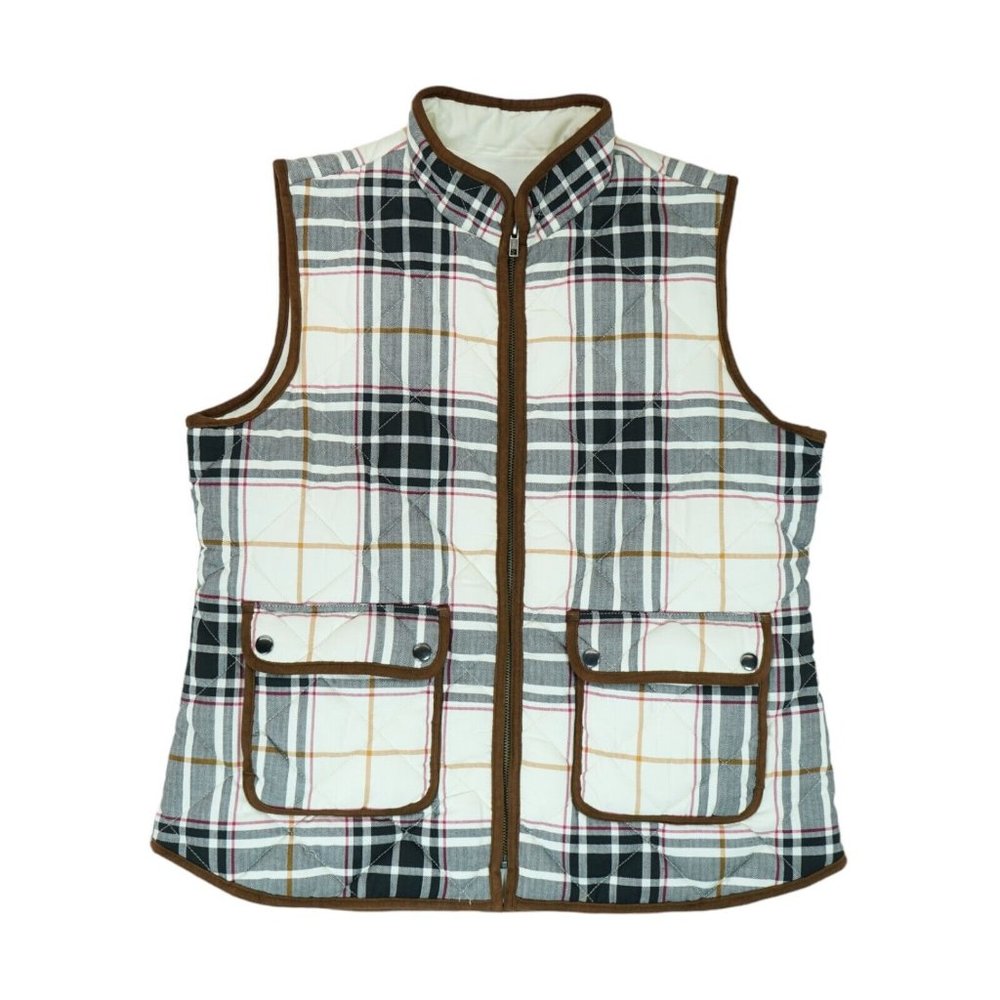 Foxcroft NYC Insulated Quilted Plaid Vest, Size Large L ~‎ Women's ~ Full zip